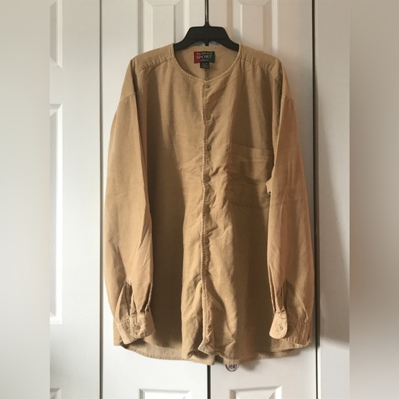 Men's Bachrach Vintage Collarless Corduroy Hippy Cowboy Shirt Tan XXL Button Up - Picture 1 of 6